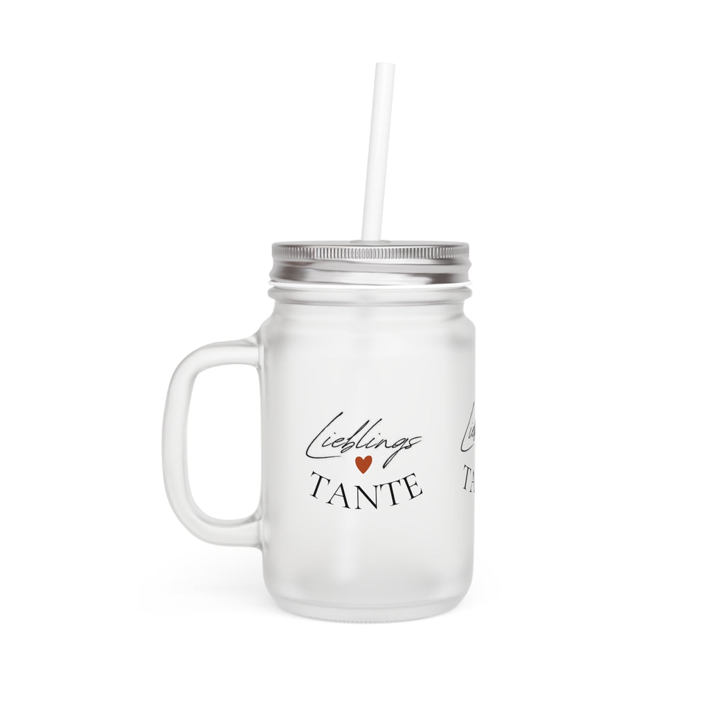 Lieblings-Tante Mason Jar | Trinkglas mit Strohhalm, Herz-Design für Tanten