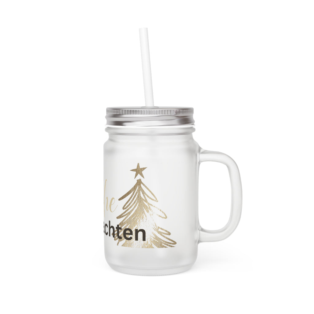 Weihnachtliches Trinkglas mit Deckel & Strohhalm – Mattiertes Festtagsglas