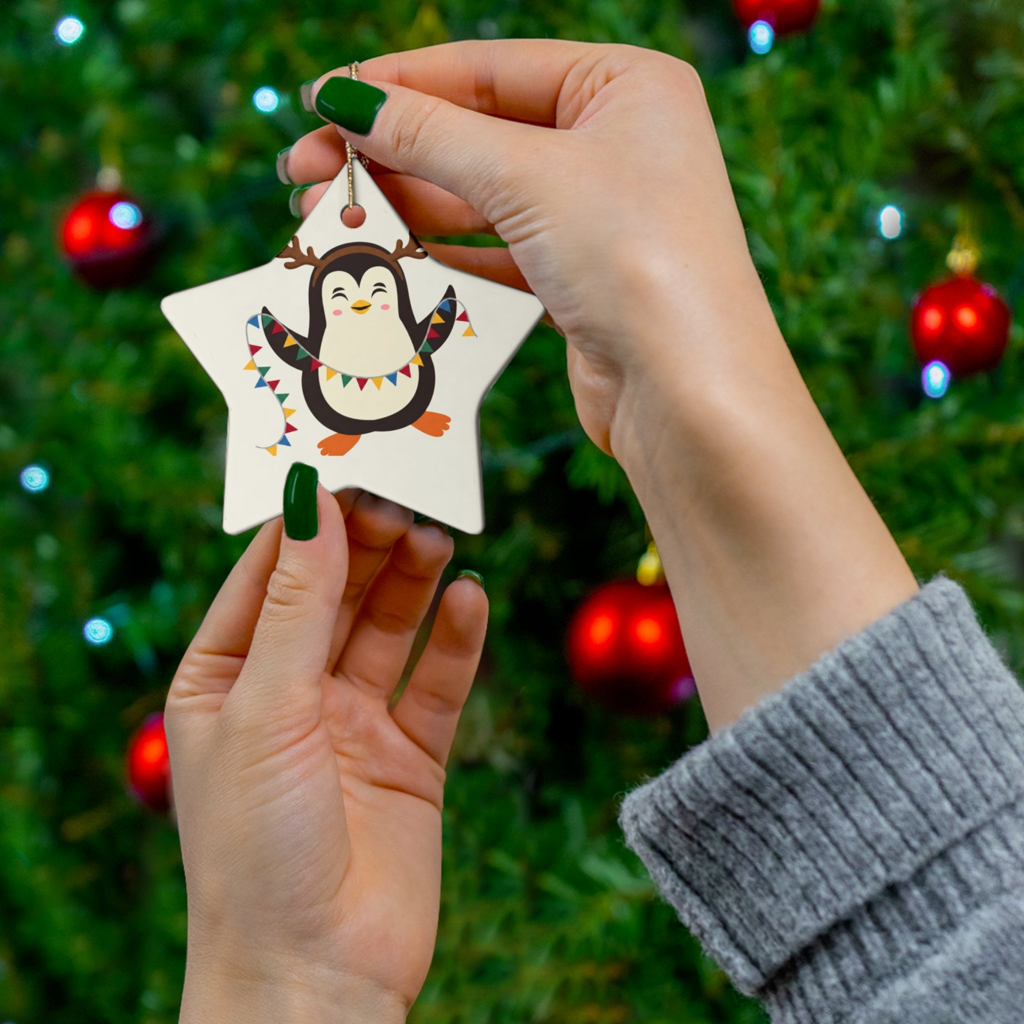 Keramik-Weihnachtsanhänger – Glänzende Festtagsdeko in 4 Formen (Stern, Herz, Kreis, Schneeflocke)