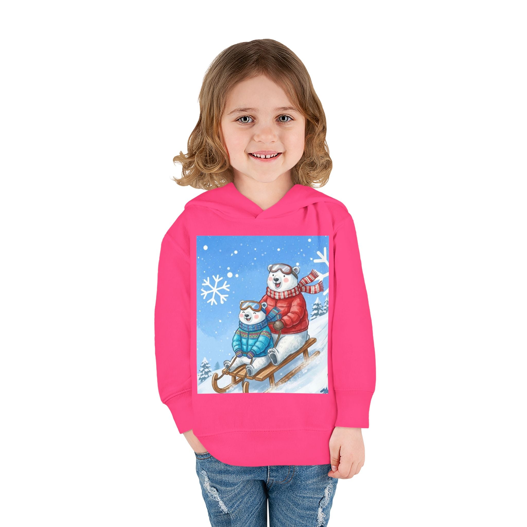 Kinder Fleece-Kapuzenpullover „Schlittenspaß mit Weihnachtsmann“ – Premium Qualität