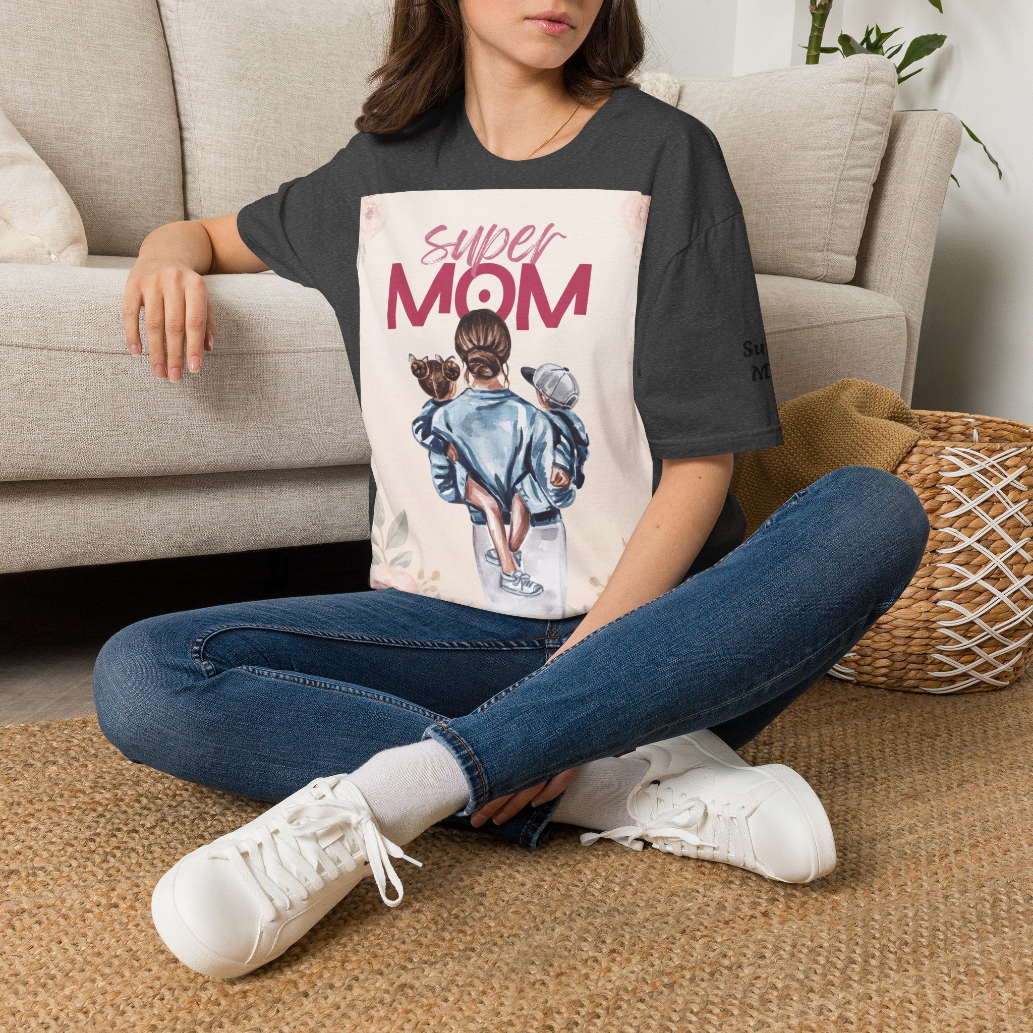 Unisex T-Shirt „Super Mom & Hund“ | Weiches Baumwoll-Shirt mit Pastell-Illustration