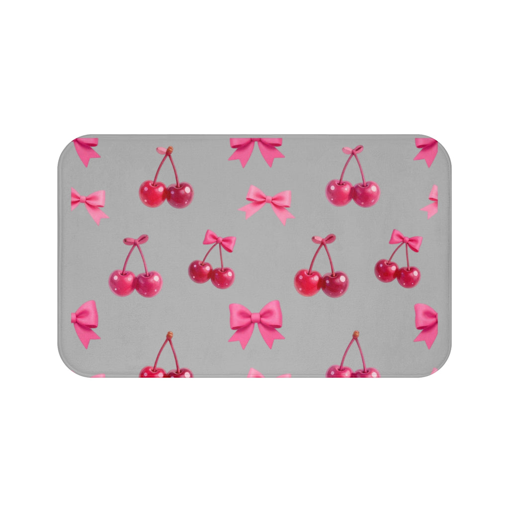 Cherry Bow Badematte — Rosa Kirschen-Muster Badezimmerteppich