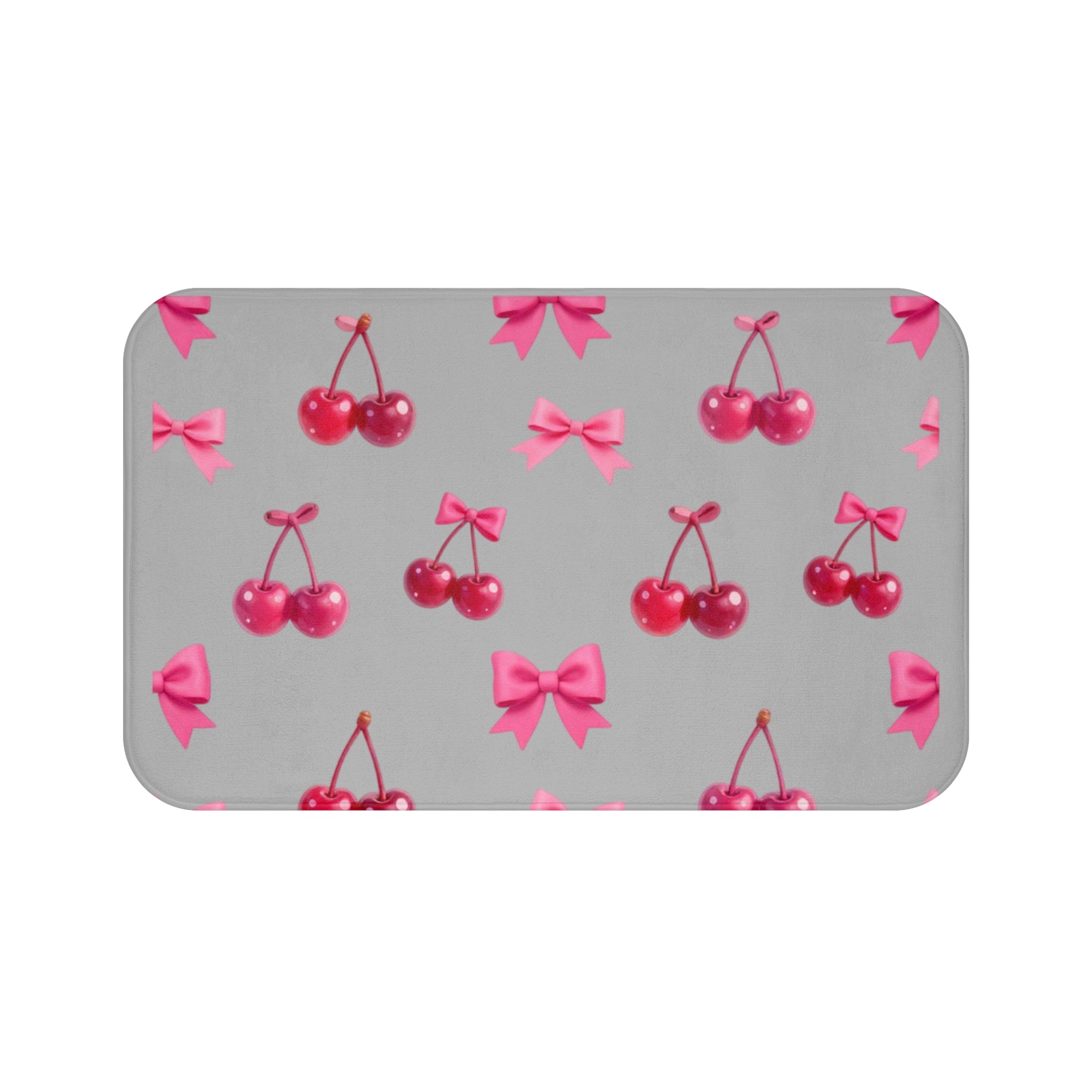Cherry Bow Badematte — Rosa Kirschen-Muster Badezimmerteppich