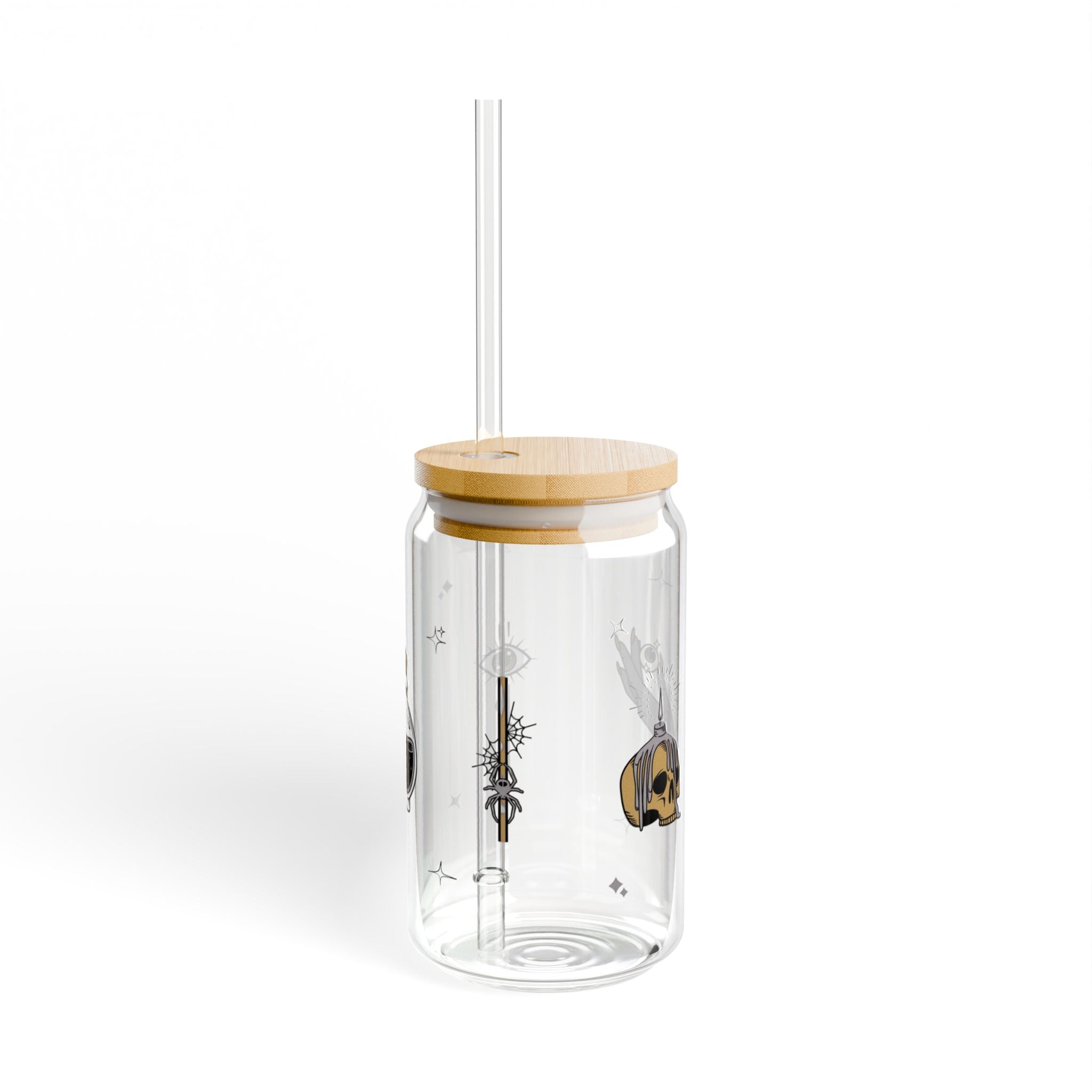 Glasbecher mit Strohhalm & Bambusdeckel „Moonlight Magic“ | 16oz Mystic-Trinkglas