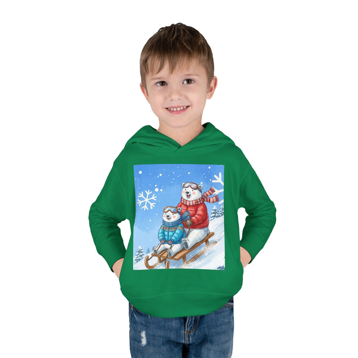 Kinder Fleece-Kapuzenpullover „Schlittenspaß mit Weihnachtsmann“ – Premium Qualität