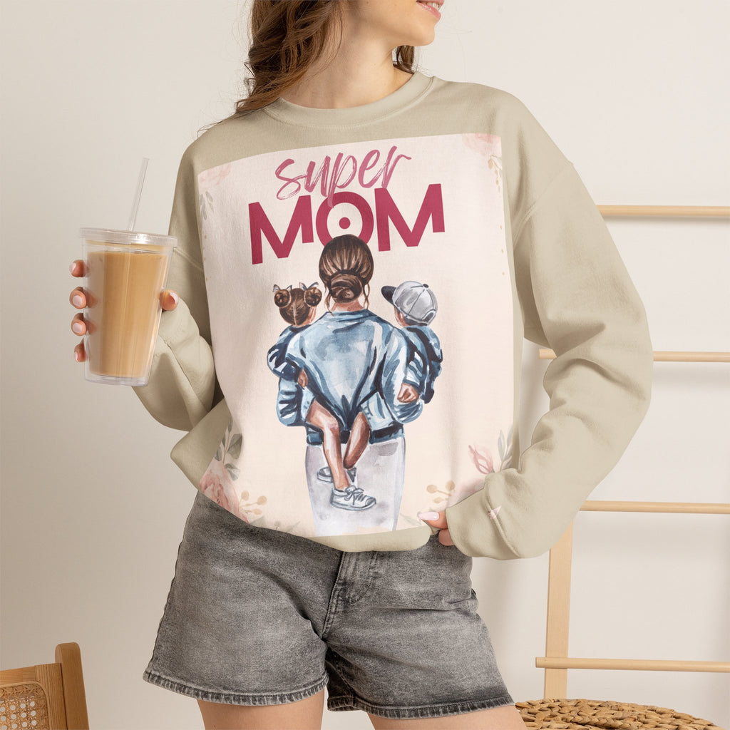 Unisex Sweatshirt „Super Mom“ | Gemütlicher Pullover mit Blumen-Illustration