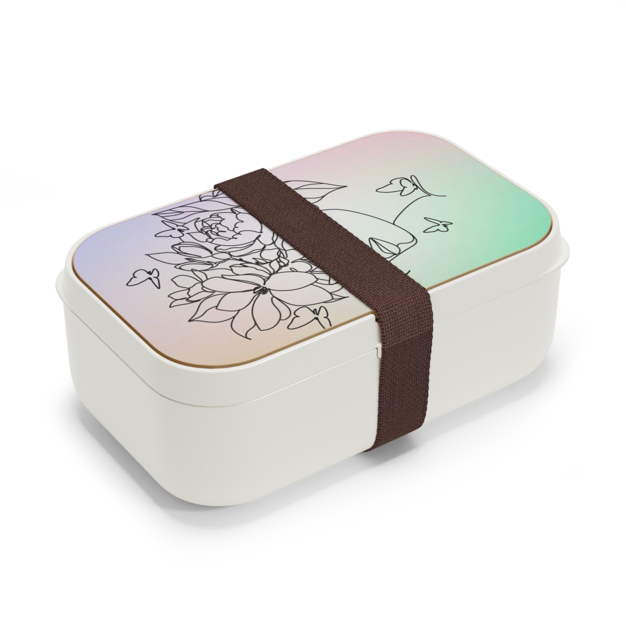 Florale Bento-Brotdose mit Blüten-Umrisslinien und Pastell-Farbverlauf im Pfingstrosen-Design