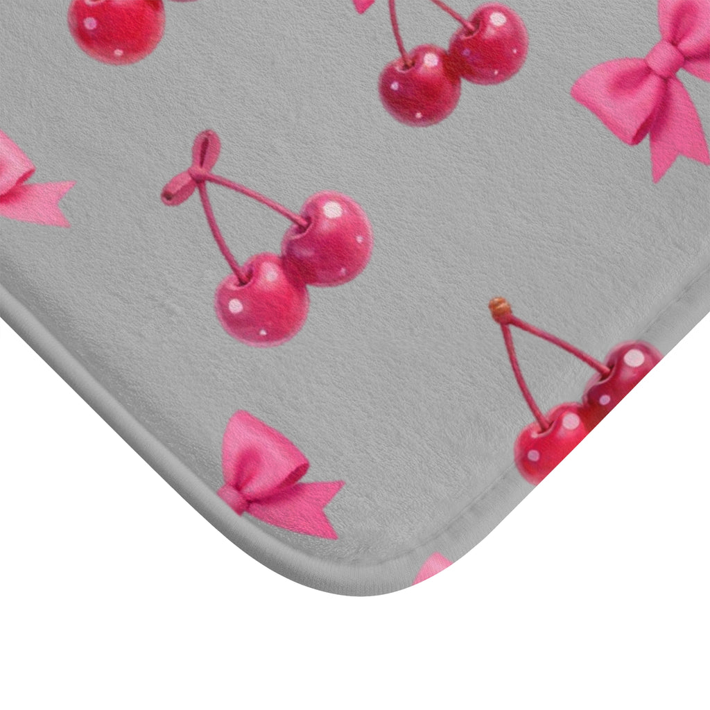 Cherry Bow Badematte — Rosa Kirschen-Muster Badezimmerteppich