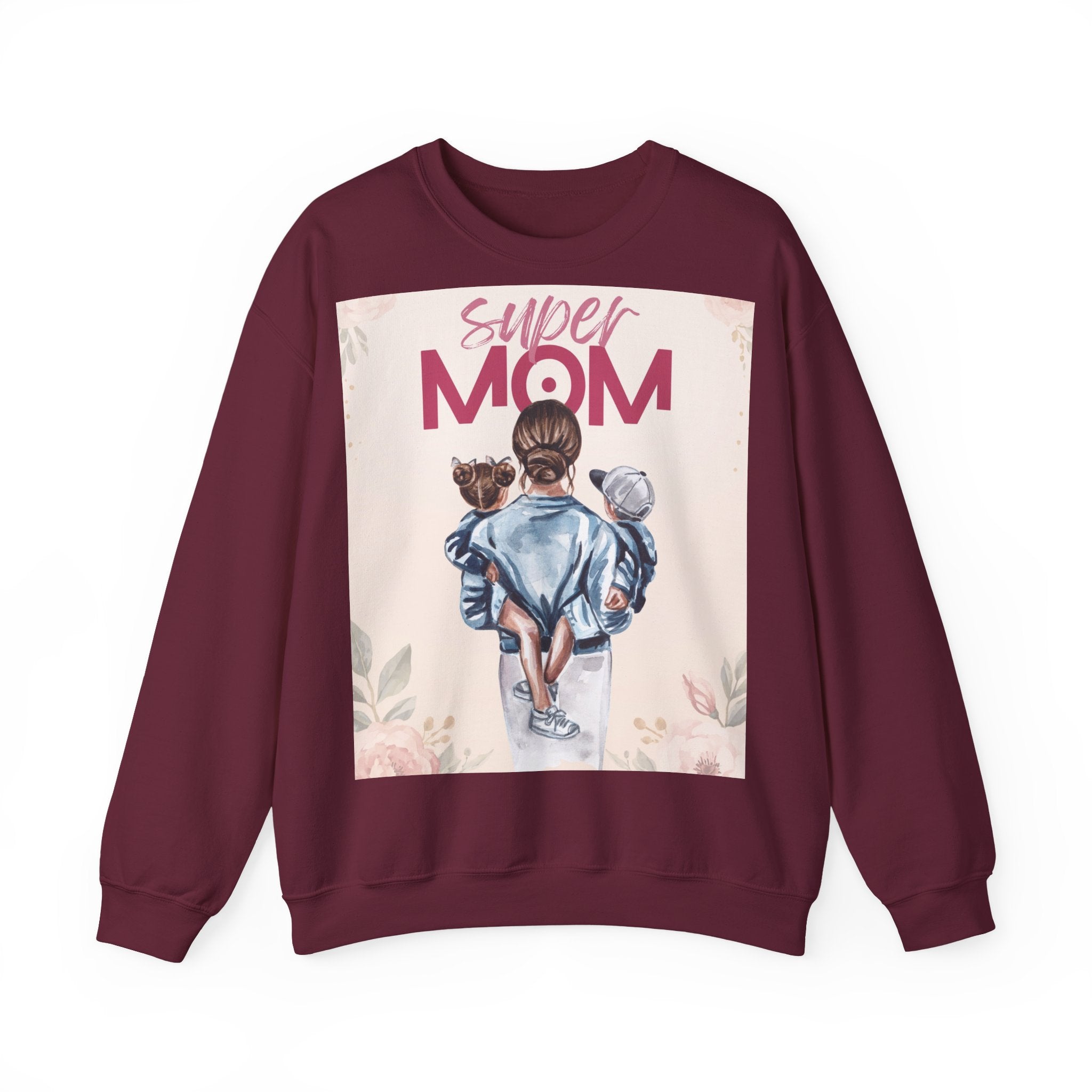 Unisex Sweatshirt „Super Mom“ | Gemütlicher Pullover mit Blumen-Illustration