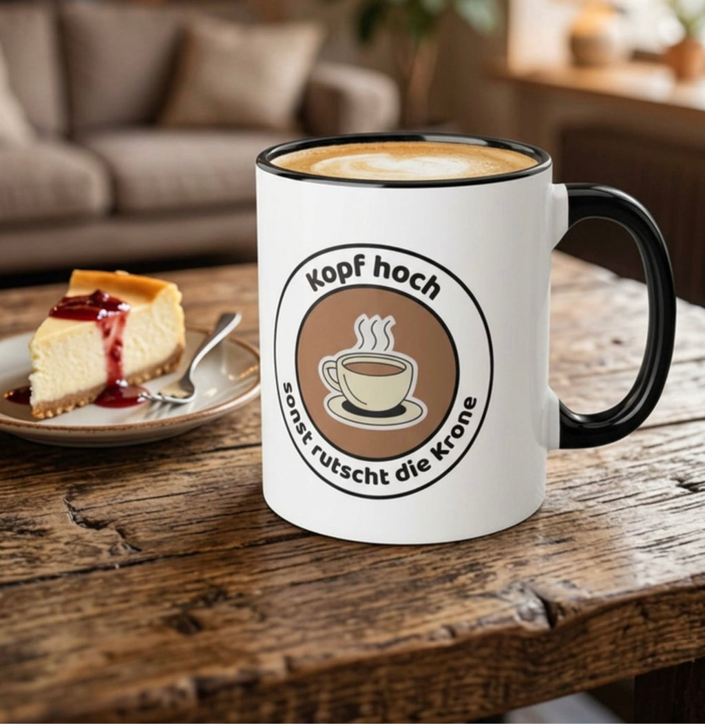Kaffeetasse Kopf hoch sonst rutscht die Krone | Zweifarbige Keramiktasse 325ml