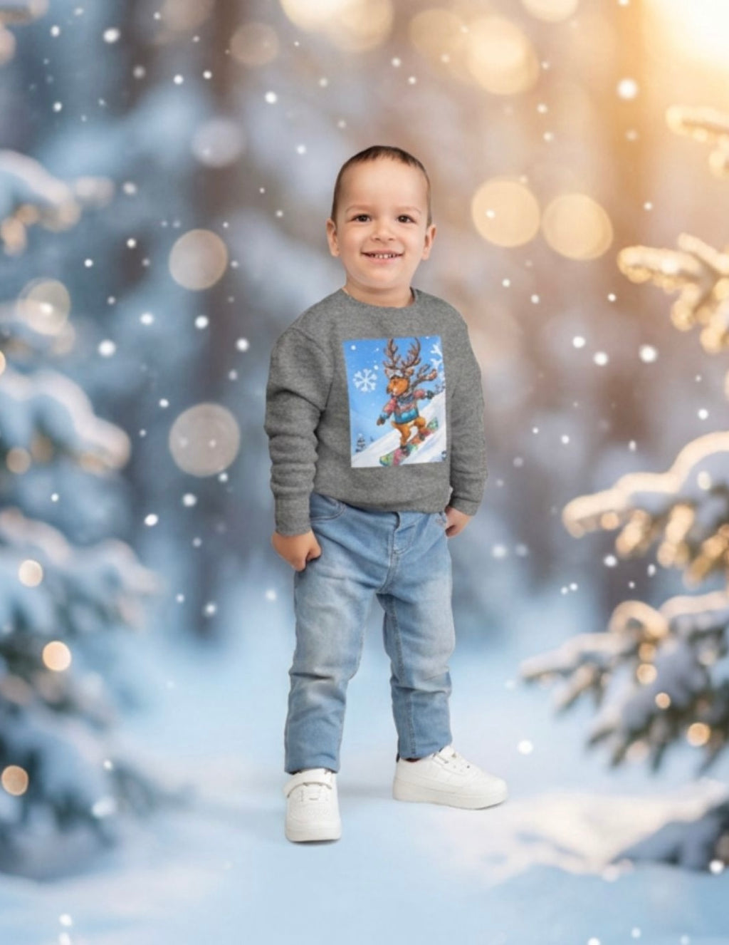 Kinder Weihnachtspullover mit Rentier – Fleece Sweatshirt für Kleinkinder (2T–7T)