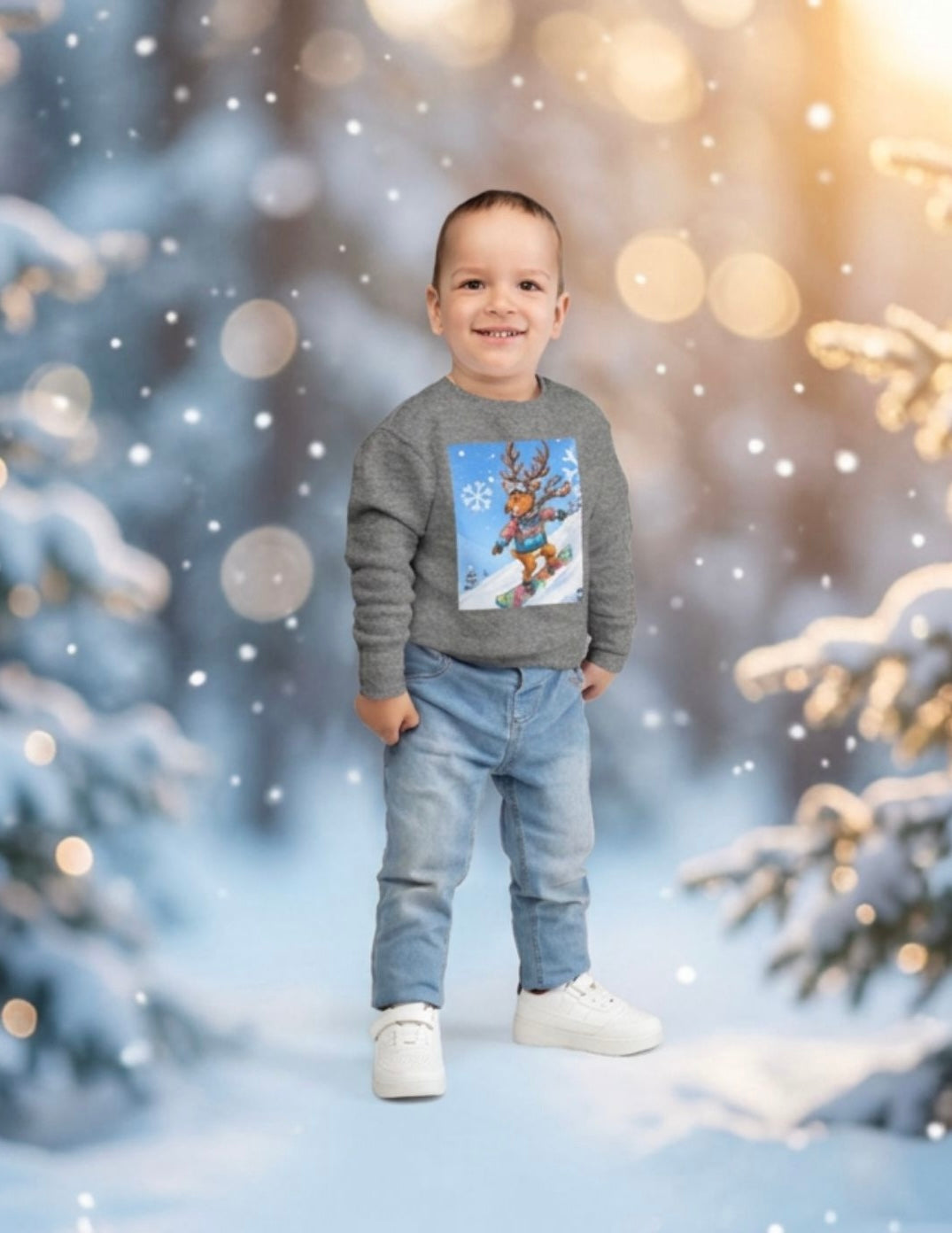 Kinder Weihnachtspullover mit Rentier – Fleece Sweatshirt für Kleinkinder (2T–7T)