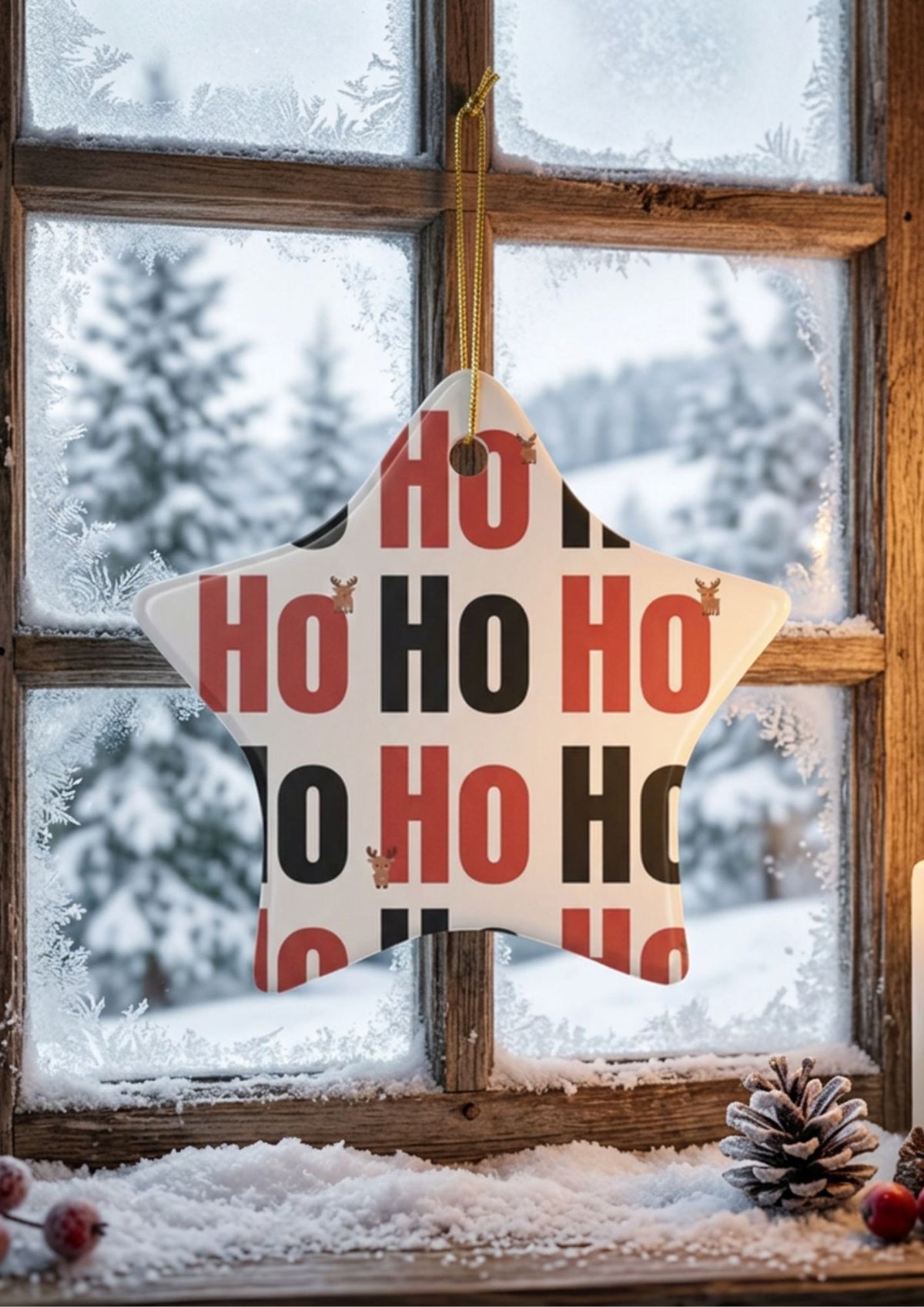 Keramik-Weihnachtsanhänger „Ho Ho Ho“ – Moderner Christbaumschmuck