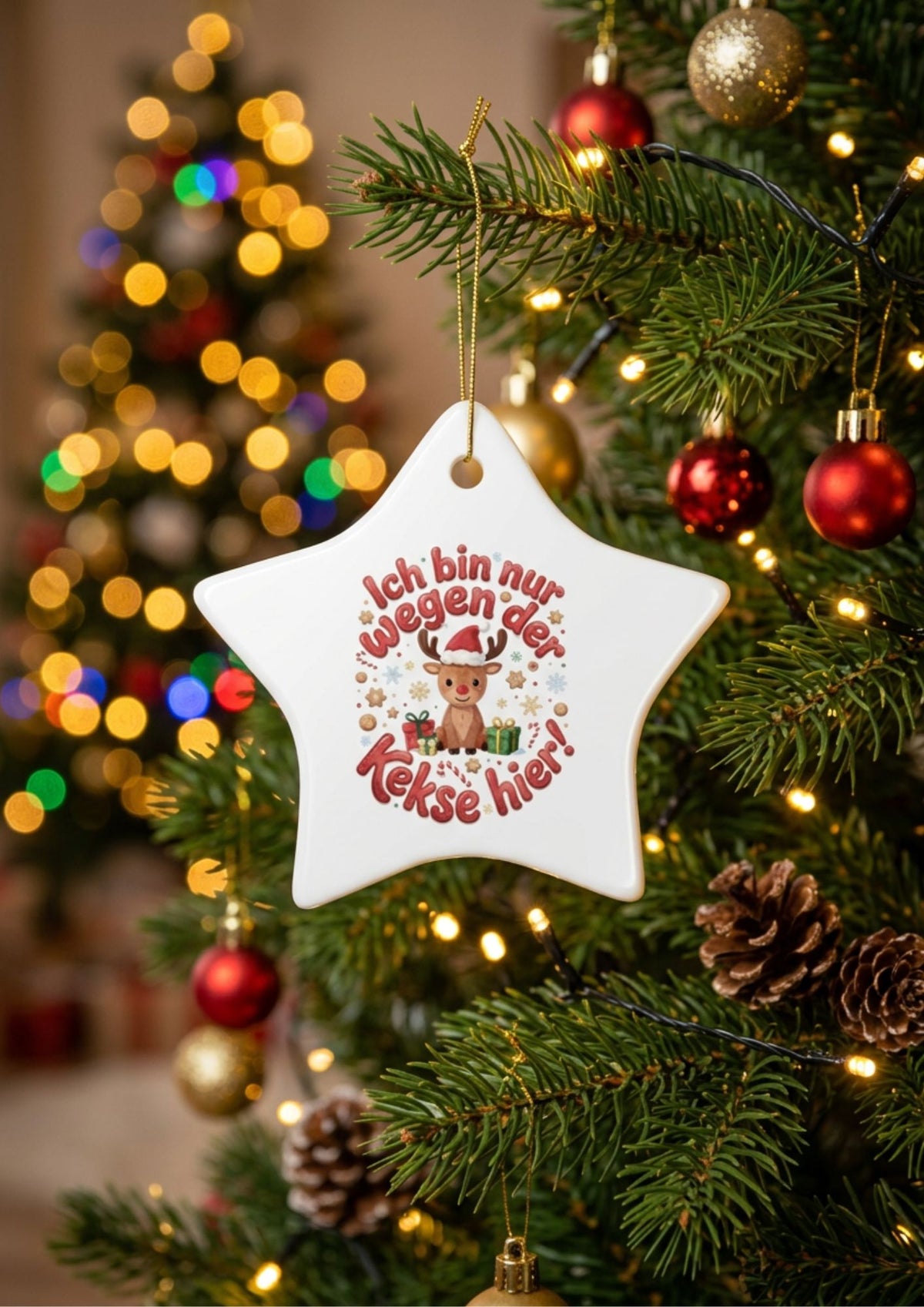 Keramik-Weihnachtsanhänger mit süßem Rentier-Motiv