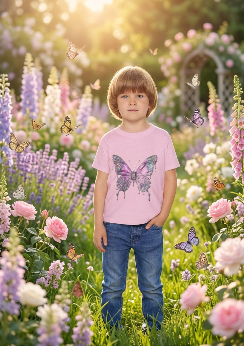 Kinder T-Shirt Aquarell-Schmetterling – Weiches Baumwoll-Shirt für Kleinkinder (2T–6T)